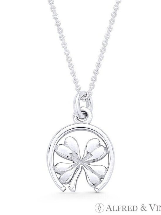 4-Leaf Shamrock Irish Luck Charm Pendant in .925 Sterling Silver - Picture 1 of 1